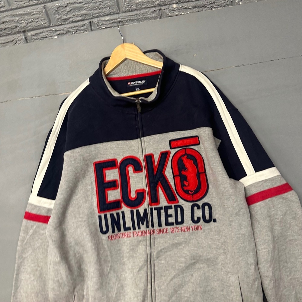 Ecko Unlimited Co. Full Zip Track Jacket XXL Gray Navy Red Embroidered Logo